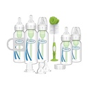 Dr. Brown's Natural Flow® Anti-Colic Options+™ Set de regalo de botella estrecha a sorber con boquilla de silicona suave, asas de silicona extraíbles, tapa de viaje y cepillo para botella
