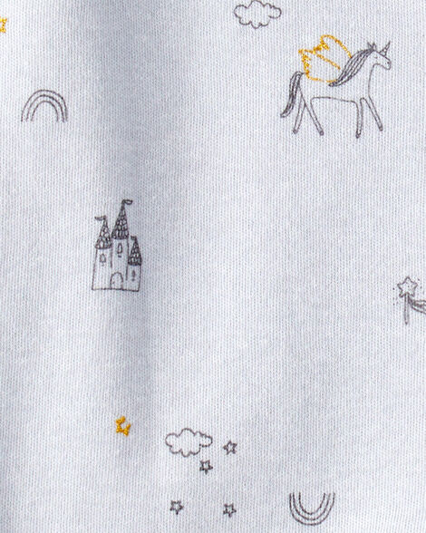 Baby Girl Unicorn Star Print 100% Cotton Long-Sleeve 2-Way Zip Sleep & Play Pajamas - Blue