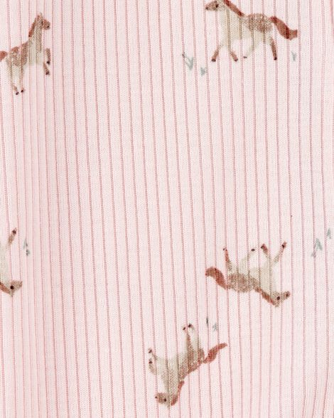 Baby Horse Print 2-Way Zip Ribbed Sleep & Play Pajamas - Pink