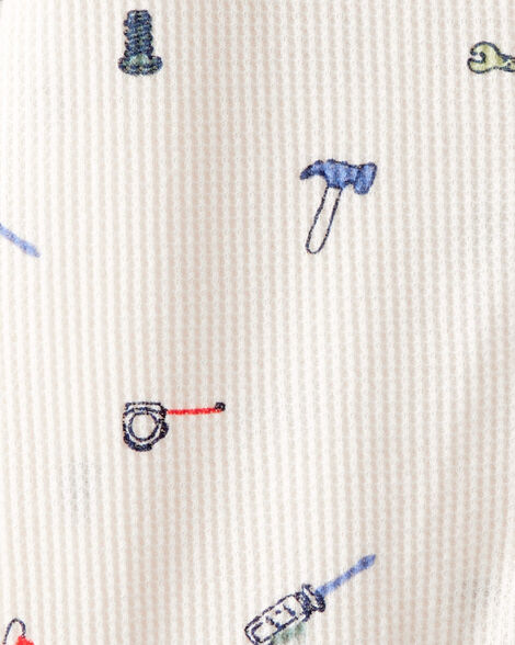 Baby Boy Construction Print Cotton Long-Sleeve Snug Fit Sleep & Play Pajamas - White