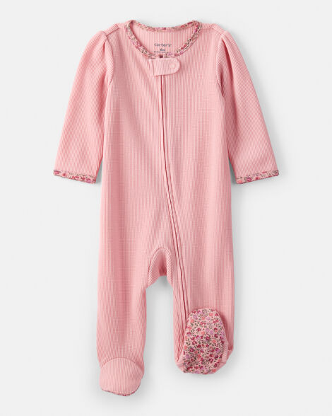 Baby Girl Cotton Long-Sleeve 2-Way Zip Sleep & Play - Pink