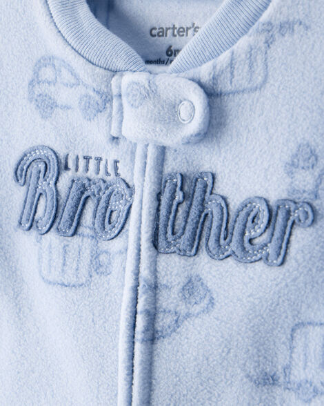 Baby Boy Firetruck Print Loose Fit Long-Sleeve Sleep & Play Pajamas - Blue