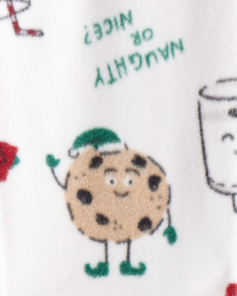 Baby Beige Santa Milk & Cookies Loose Fit Fleece Long-Sleeve Sleep & Play Pajamas - White
