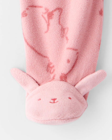 Baby Girl Bunny Print Fleece Long-Sleeve Loose Fit Sleep & Play Pajamas - Pink