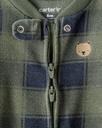 Baby Boy Bear Plaid Print Fleece Loose Fit Long-Sleeve Sleep & Play Pajamas - Green