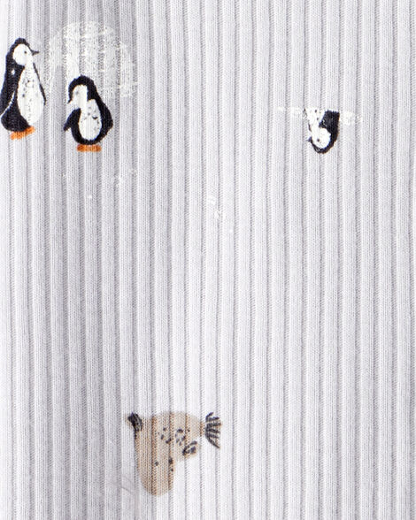 Baby Penguin Print Cotton Long-Sleeve Sleep & Play - Grey