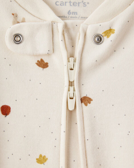 Baby Thanksgiving Print 100% Cotton Long-Sleeve 2-Way Zip Sleep & Play Pajamas - White