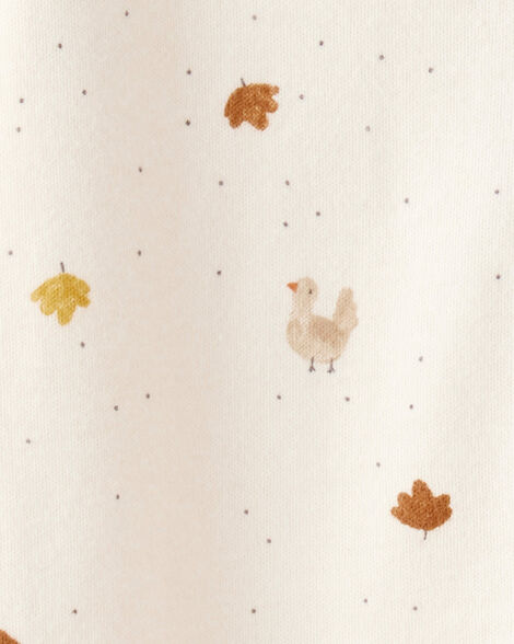 Baby Thanksgiving Print 100% Cotton Long-Sleeve 2-Way Zip Sleep & Play Pajamas - White