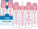 Dr. Brown's Natural Flow Anti-Cólico Options+ Biberón Estrecho, Floral Rosa, 8 onzas/250 mL, con Tetinas de Flujo Lento Nivel 1, 0m+, paquete de 4