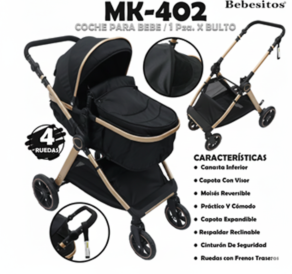 COCHE PARA BEBE TIPO EUROPEO NEGRO