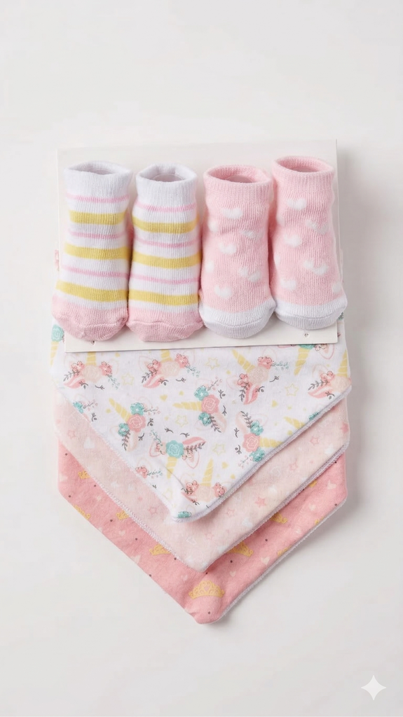 SET DE MEDIAS Y BABERO 5 PCS
