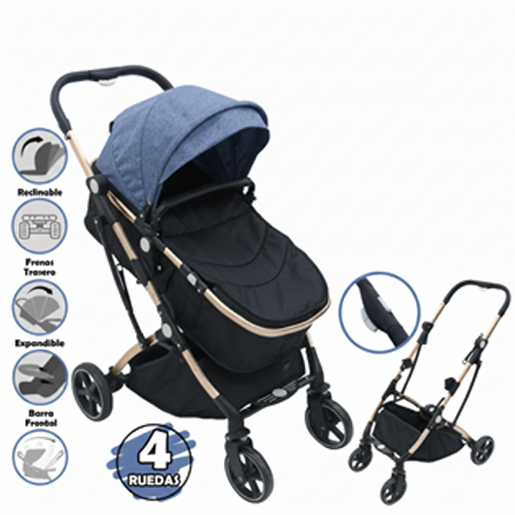 COCHE PARA BEBE TIPO AUROPEO AZUL