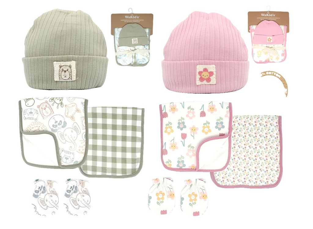 SET GORRO+ MANOPLAS+ 2 PAÃOS P/BEBE A-77317