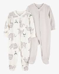 Baby 2-Pack Striped Elephant 2-Way Zip Cotton Sleep & Play