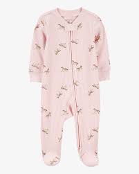 Baby Horse Print 2-Way Zip Ribbed Sleep & Play Pajamas - Pink