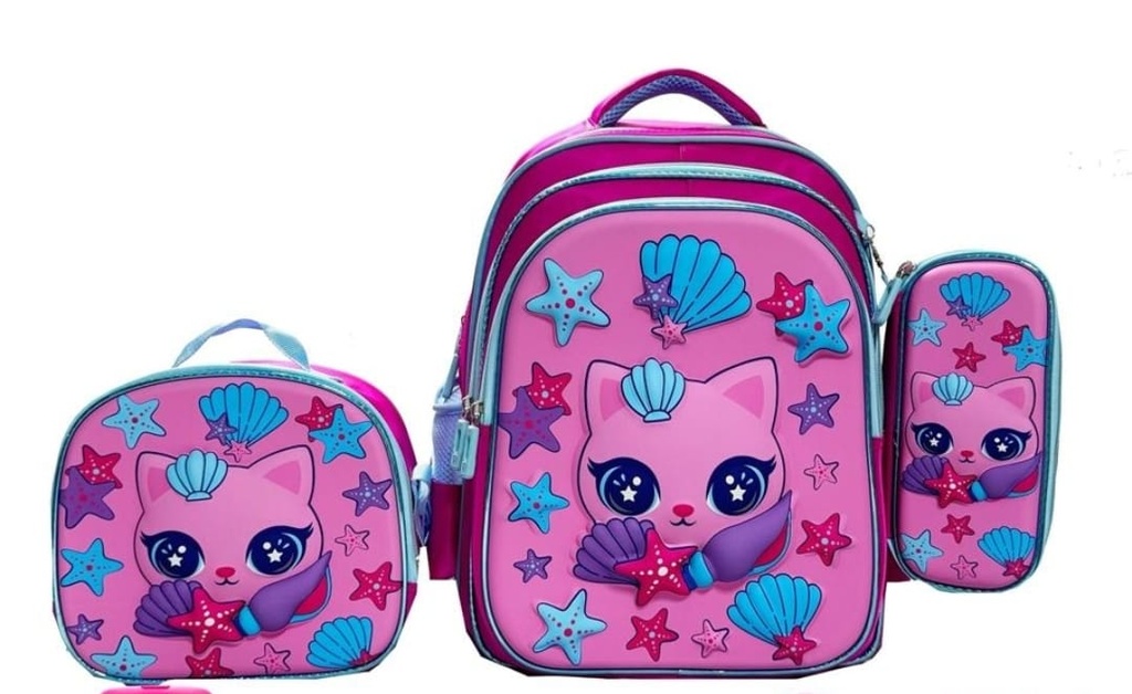 SET MOCHILA GATO MARINO 3 PCS 16 PUL