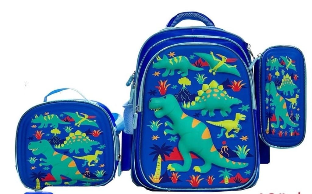 SET MOCHILA GATO DINOSAURIOS 3 PCS 16 PUL