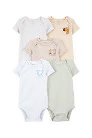 Baby 5-Pack Animals Short-Sleeve Cotton BodysuitS