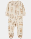 Baby Boy Highland Cow Zip-Up Fleece Sleep & Play Pajamas - Cream