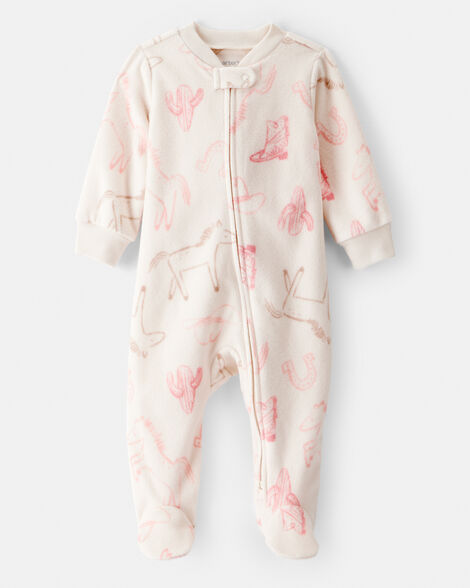 Baby Girl Cowgirl Print Loose Fit Long-Sleeve Sleep & Play Pajamas - Cream