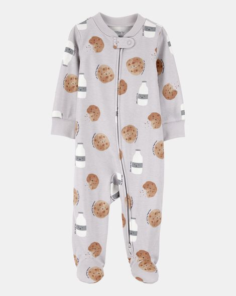 Baby Milk & Cookies 2-Way Zip Cotton Sleep & Play Pajamas - Grey  4.9 out of 5 Customer Rating