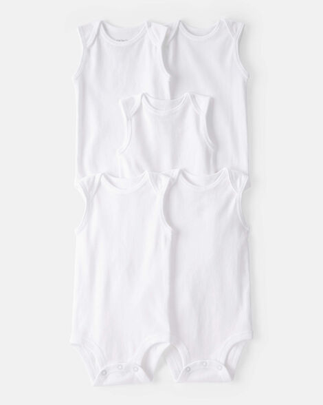 Baby 5-Pack Sleeveless Bodysuits - White