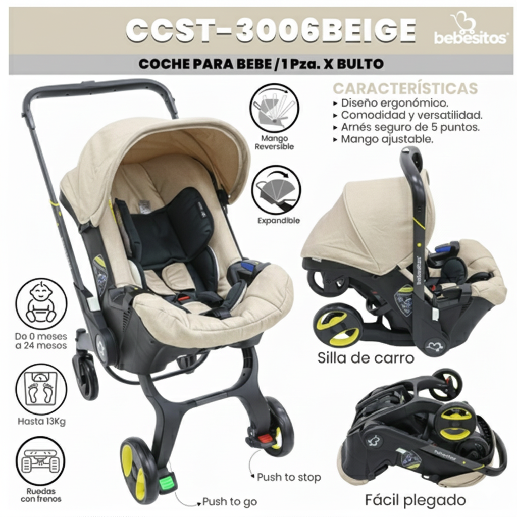 COCHE DONNA PARA BEBE BEIGE BEBESITOS