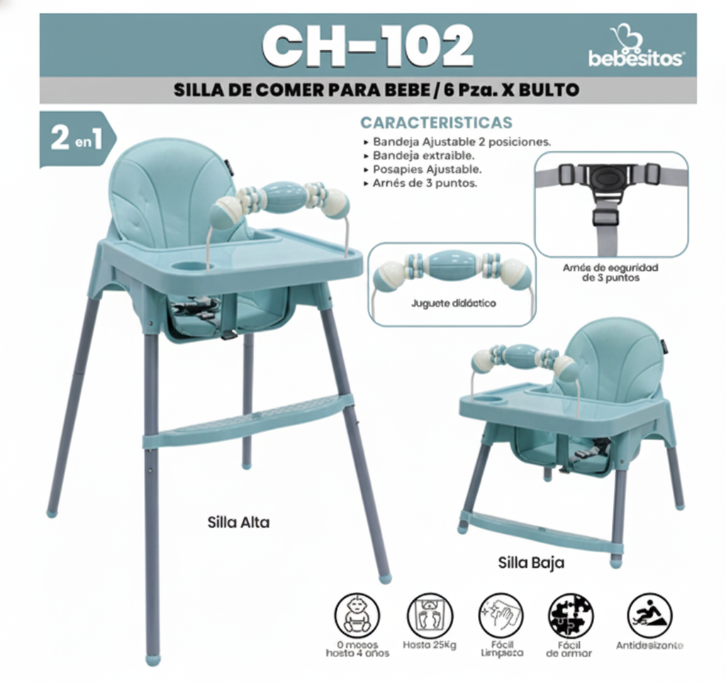 SILLA DE COMER PARA BEBE AZUL