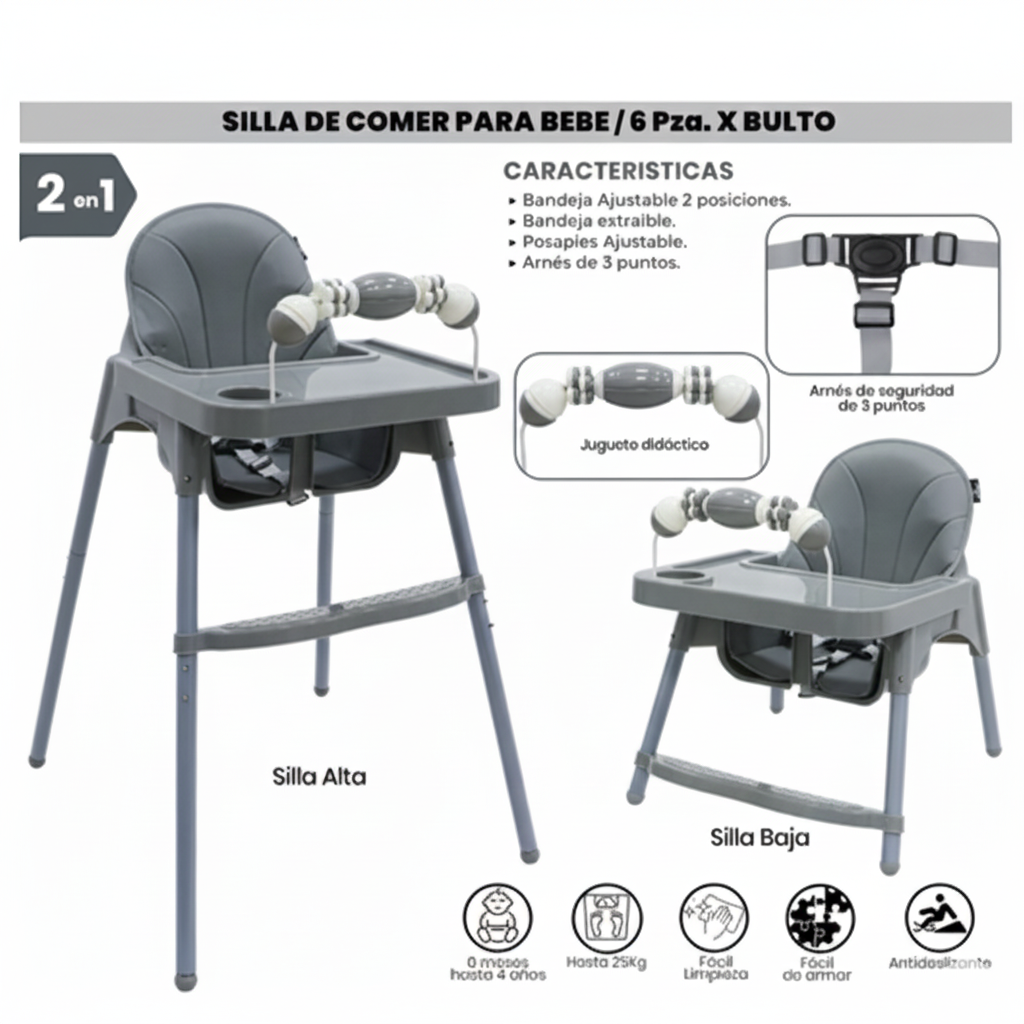 SILLA DE COMER PARA BEBE GRIS