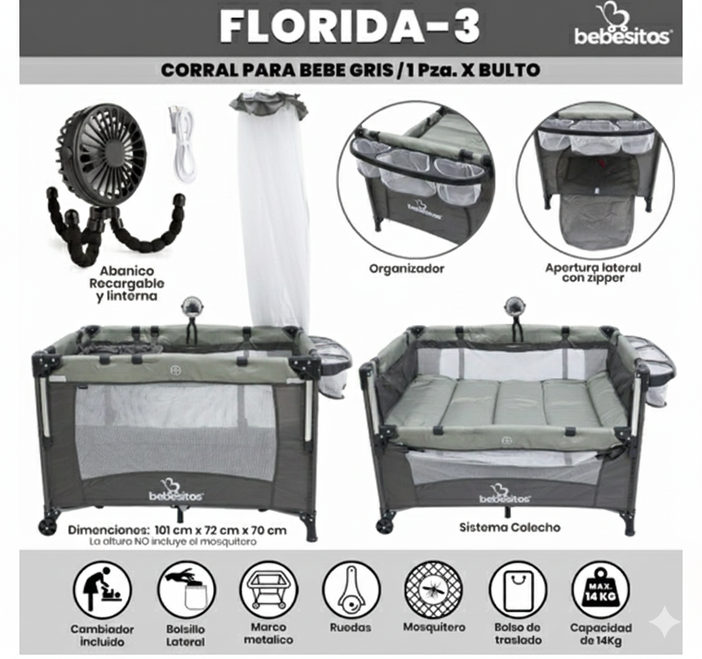 CORRAL PARA BEBE FLORIDA GRIS