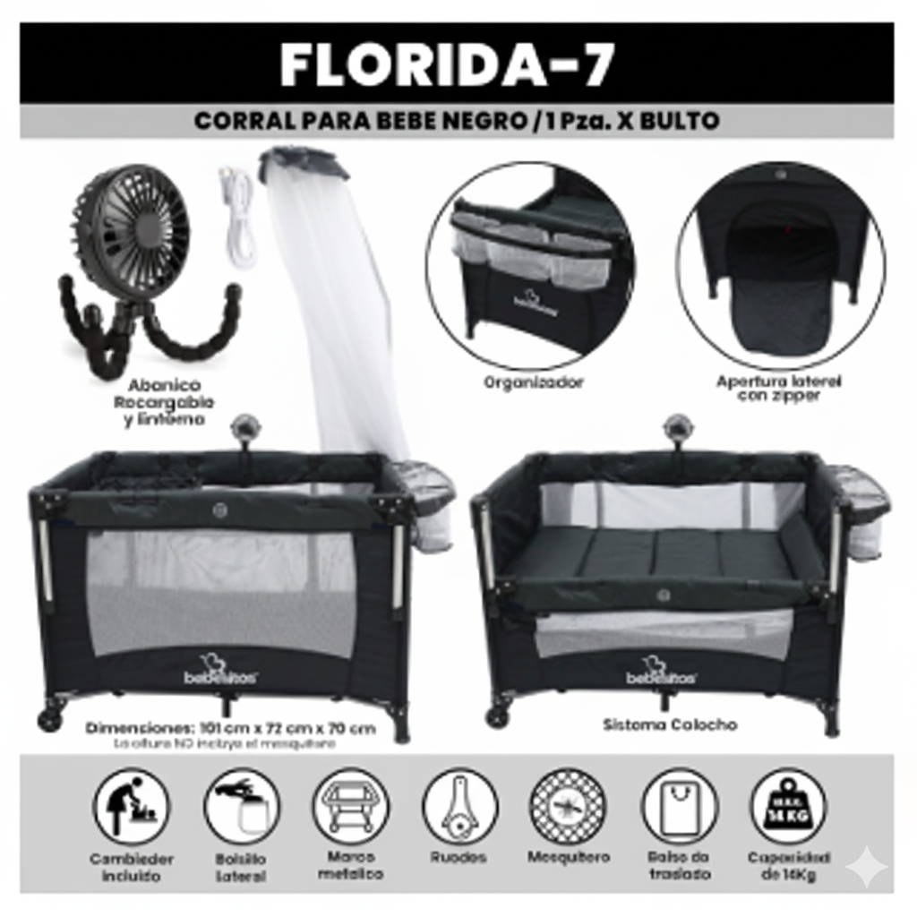 CORRAL PARA BEBE FLORIDA NEGRO