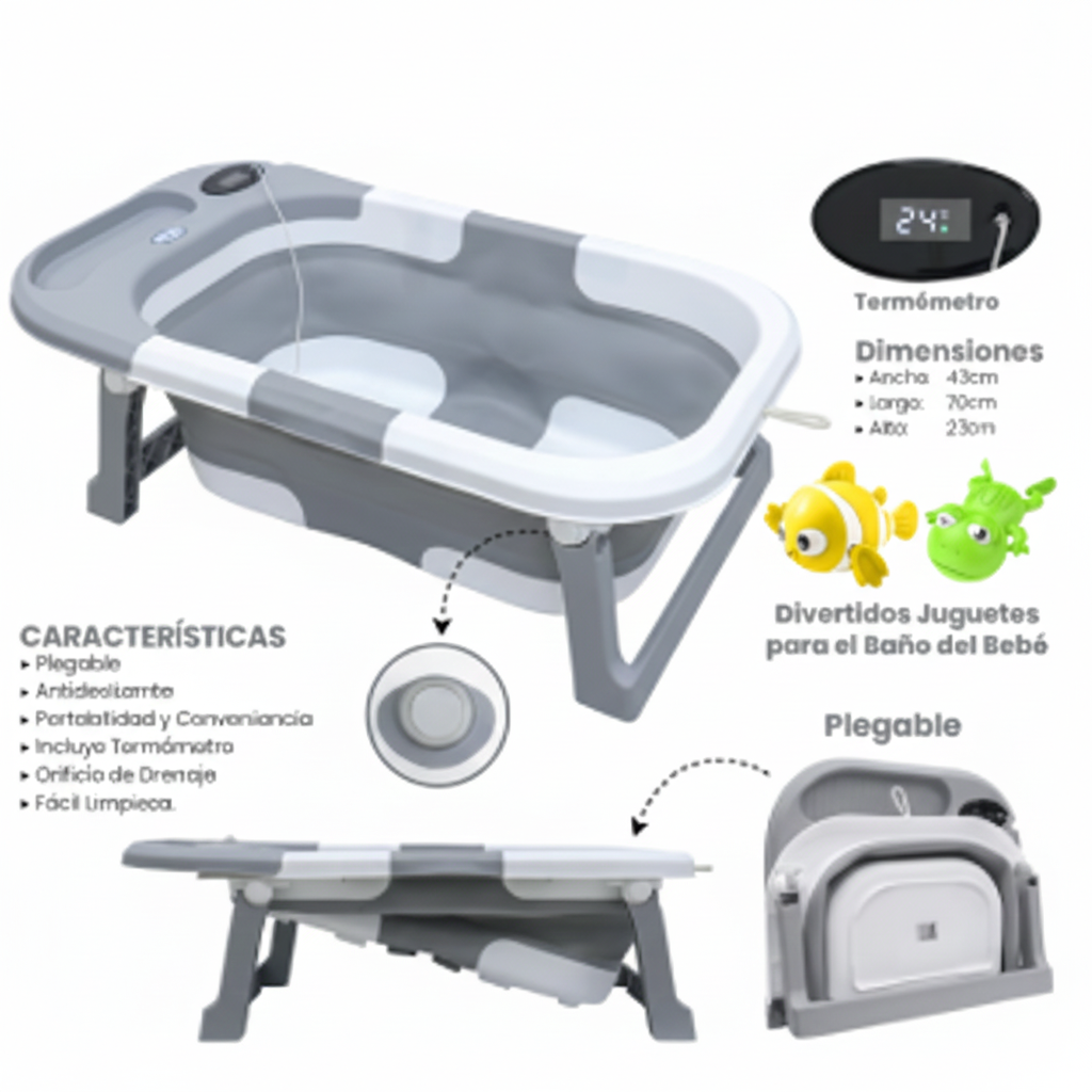 BAÑERA PARA BEBE PLEGABLE FOLD GRIS