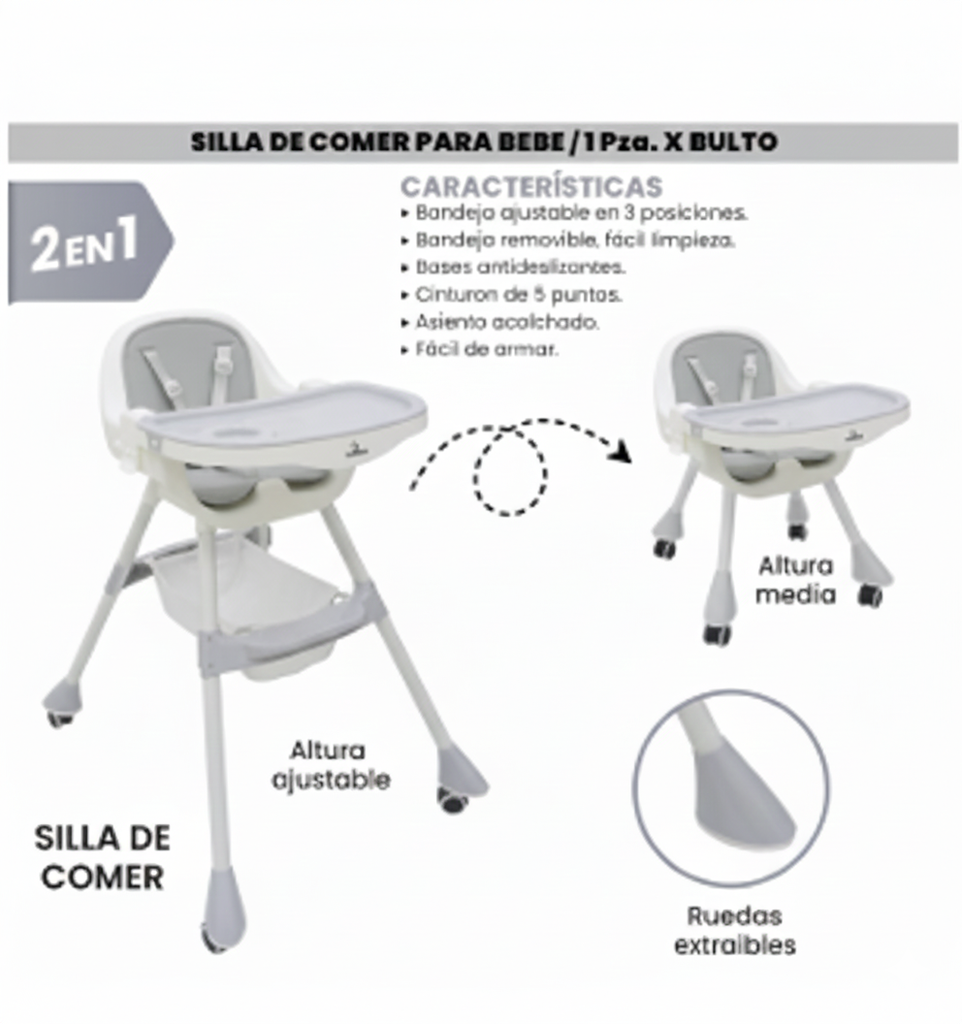 SILLA DE COMER PARA BEBE GRIS