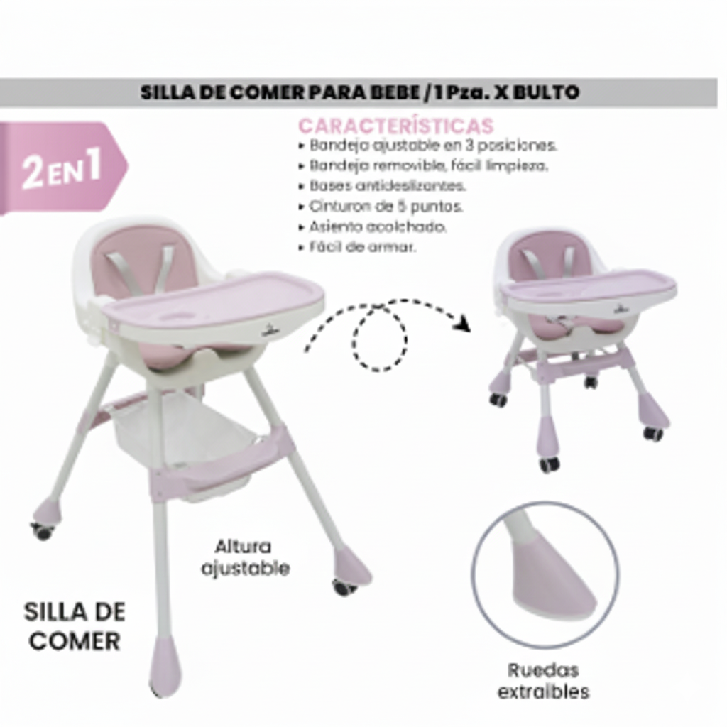 SILLA DE COMER PARA BEBE ROSADO