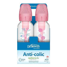 Dr. Brown's Natural Flow Anti-Cólico Options+ Biberón Estrecho, Floral Rosa, 8 onzas/250 mL, con Tetinas de Flujo Lento Nivel 1, 0m+, paquete de 4