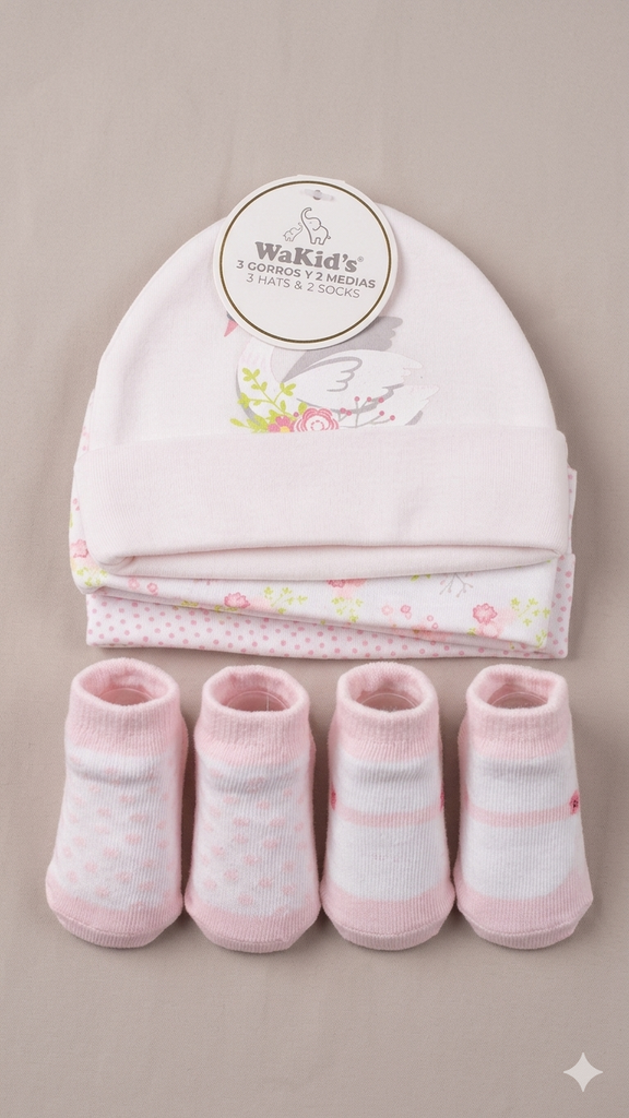 SET DE 3 GORRITOS Y 2 MEDIAS NIÑA