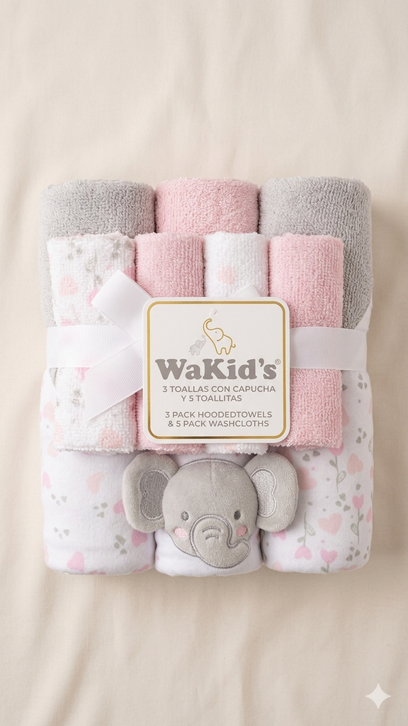 SET TOALLA DE BAÑO PARA BEBE 3 PCS NIÑA