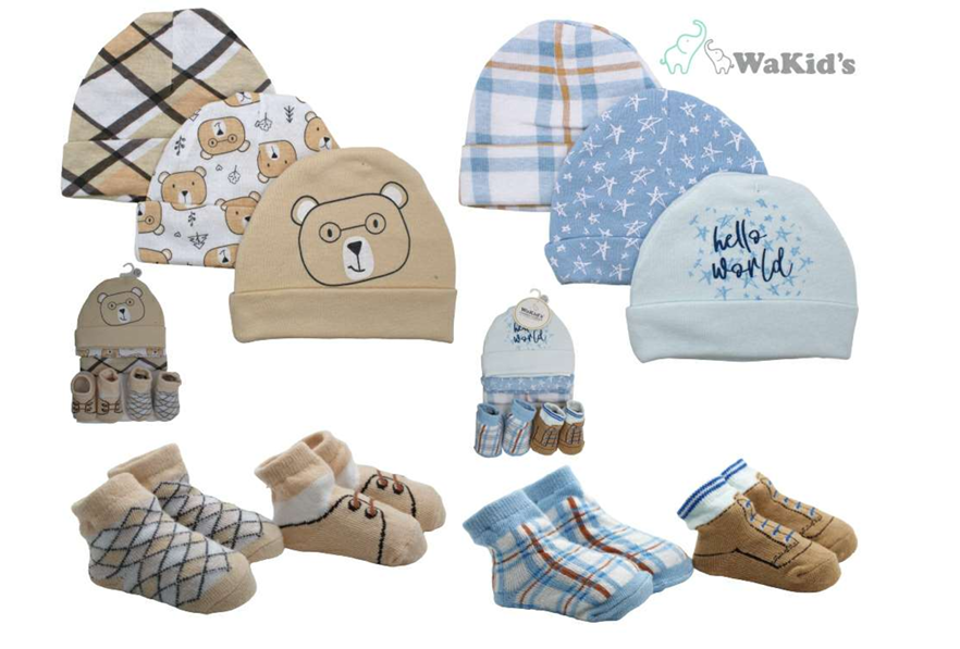 SET 3 GORRO Y 2 MEDIAS PARA BEBE