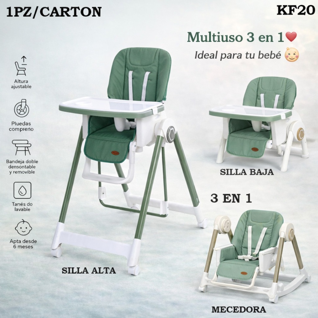 SILLA DE COMER PARA BEBE 3 EN 1