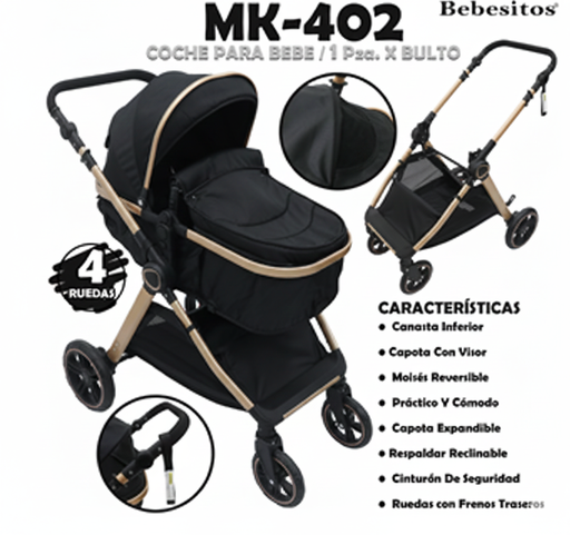[MK-402] COCHE PARA BEBE TIPO EUROPEO NEGRO