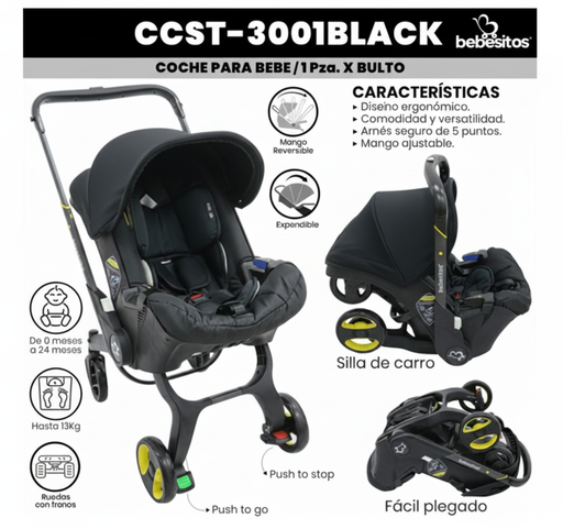 [ML01-N] COCHE DONNA PARA BEBE NEGRO BEBESHITOS