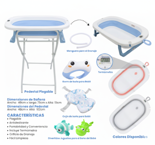 [TUB-8800] BAÑERA PARA BEBE PLEGABLE CON CABALLETE MAS ACCS