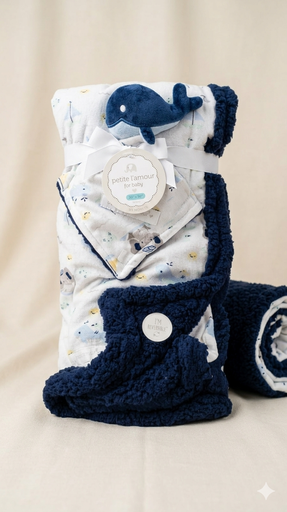 [CM6445] BEBÃ© NIÃ±OS MANTA DE SEGURIDAD NÃ¡UTICA BALLENA PELUCHE AMOROSO SET AZUL MARINO SHERPA NUEVO