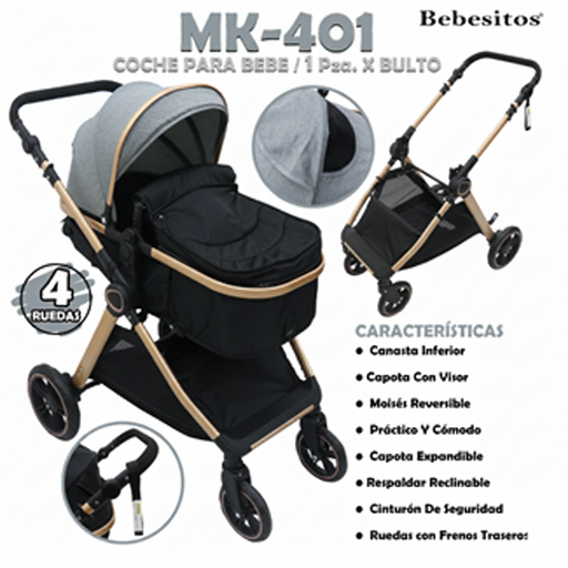 [MK-401] COCHE PARA BEBE TIPO EUROPEO GRIS