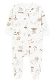 [1P557110] IVORY BABY ANIMALS 2-WAY ZIP COTTON BLEND SLEEP