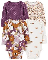 [1P880310] Baby 4-Pack Long-Sleeve Floral & Polka Dot Bodysuits