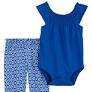 [1Q464610] Carter's Two Piece Smocked Bodysuit Pant Set BluE