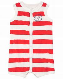[1R029710] Red Baby Striped Snap-Up Romper  3M