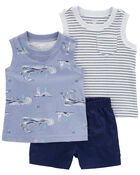 [1R019610] Baby 3-Piece Ocean Print Little Short Set