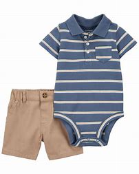 [1Q554810] Baby 2-Piece Striped Polo Bodysuit & Shorts Set